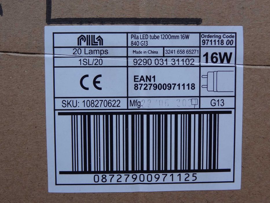 PILA Świetlówka LED 1200mm 120cm T8 16W 1600lm G13 Zestaw 20 sztuk.