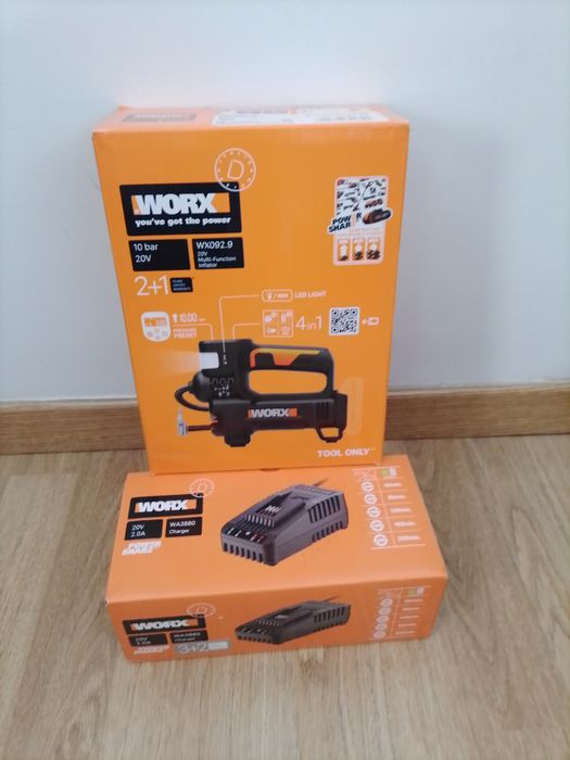 Kompresor Sprezarka akumulatorowy Worx 18v +ładowarka +akumulator + kosa Podkaszarka akumulatorowa z ruchomą głowicą Nowe wysylka