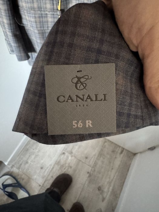 Canali marynarka 100% wool szaro-brązowa krata 56R idealna na zimę