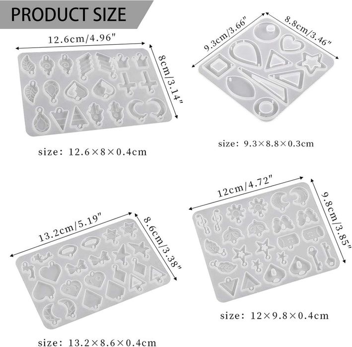 4 peças moldes resina epóxi, moldes de silicone para brincos