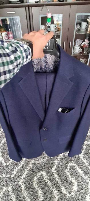 Garnitur męski granatowy firmowy DIAK komplet marynarka spodnie 170 cm