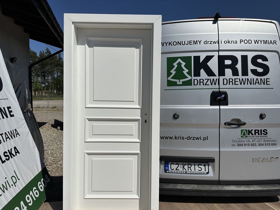 Drzwi wewnętrzne drewniane sosnowe Białe z listewką retro Cała POLSKA