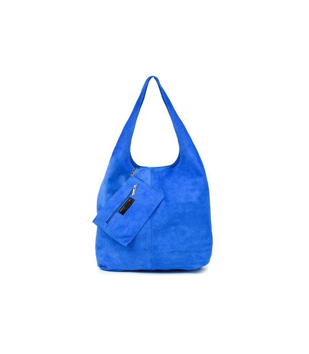 zamszowa torebka skórzana na ramię z saszetką chabrowa