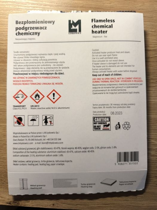 Bezpłomienny podgrzewacz chemiczny