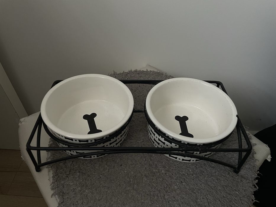 Komplet misek stojak ceramiczne miski dla psa kota 15cm 0,6l podwójna