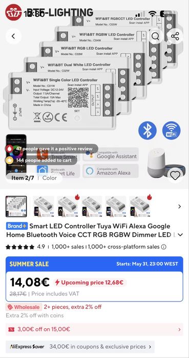 Kit LED 24V Wi-Fi Dimmável | Transformador + Controlador Smart (Novo)
