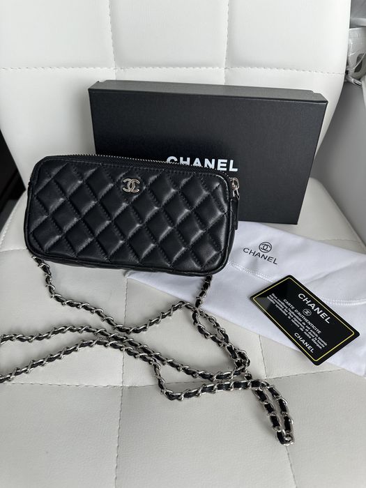 Torebka chanel double zipp clutch with chain skóra naturalna