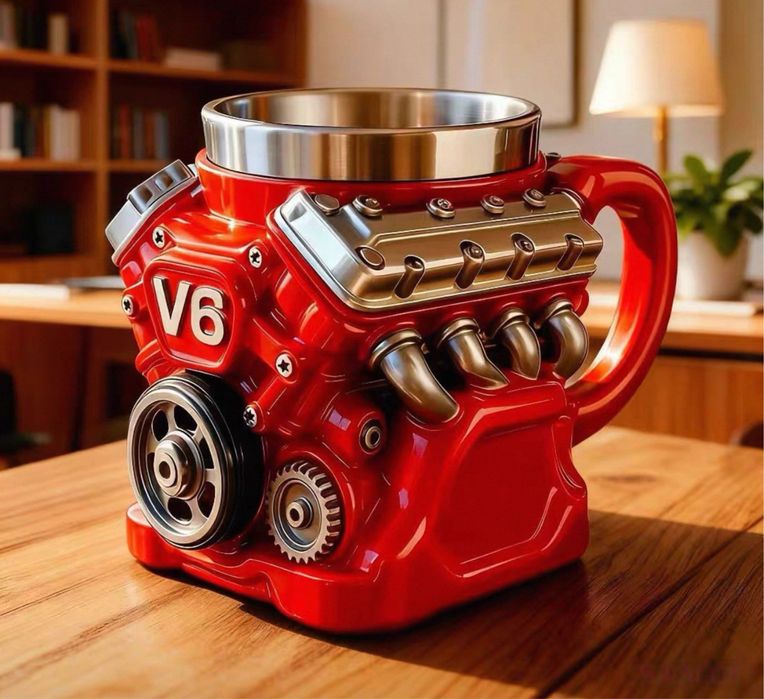 Motor V8. A sua caneca para tomar a sua bebida preferida. Lindissimo
