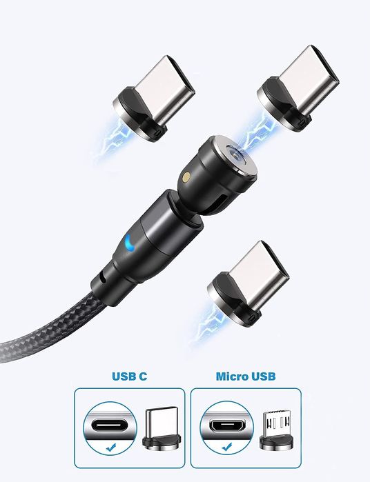 Kabel Magnetyczny USB-C/Micro-USB Ruchomy 6.szt