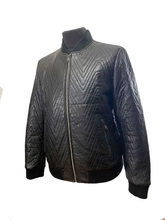 Роскошная стеганая кожаная мужская куртка DG. 100% овечья кожа.
