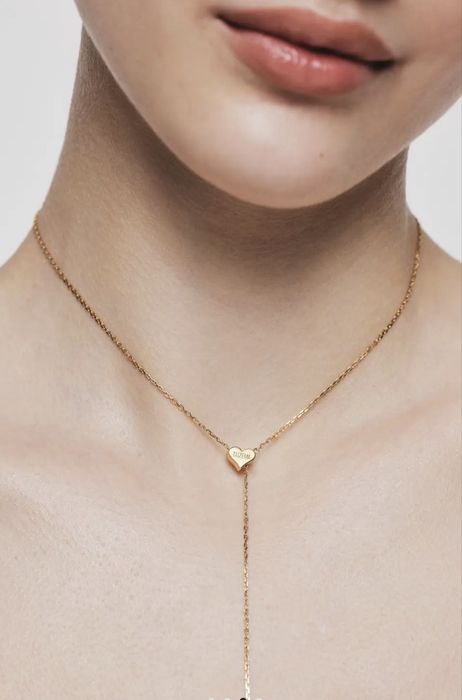 Кольє-трансформер, серденько на ланцюжку, жовте золото Підвіска Guzema