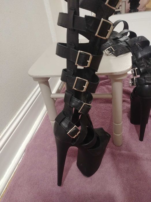 Kozaki botki sandałki czarne buty pole dance na platformie 36/37