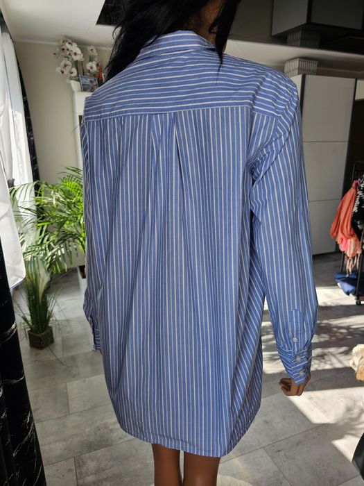 Modna koszula damska w błękitno-białe paski – Oversize, styl boyfriend H&M S