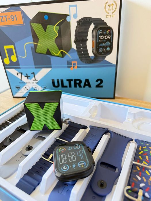 Smartwatch Kit 7+1 com Caixa de Som Bluetooth, 7 Pulseiras e Carregador