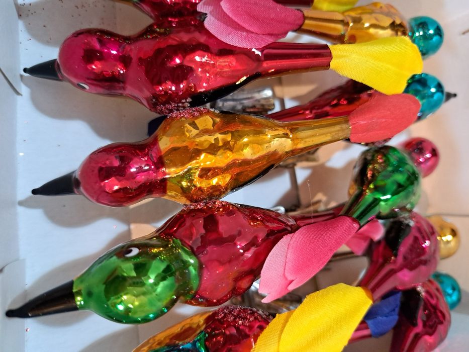 Bombki szklane ptaszki na klipsie unikat retro styl prl