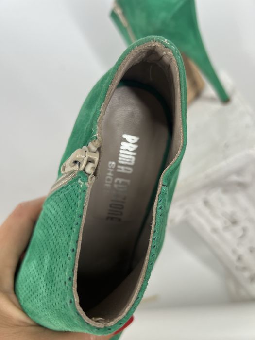 Zielone botki zamszowe na platformie high heels
