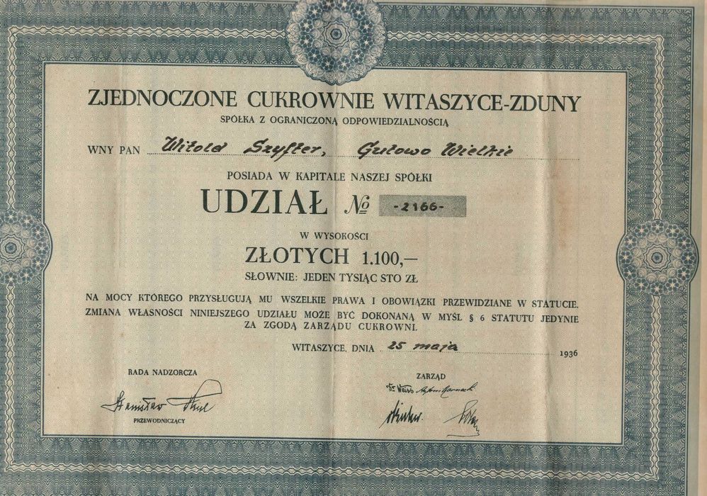 Udziały Zjednoczone Cukrownie WITASZYCE-ZDUNY