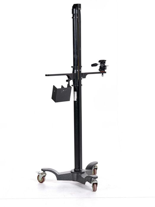 Statyw kolumnowy studyjny na kółkach + głowica Manfrotto MHXPRO-3W + półka