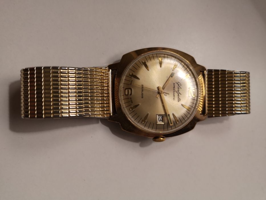 Zegarek kolekcjonerski męski,pozłacany - GLASHUTTE SPEZIMATIC 26 RUBIS