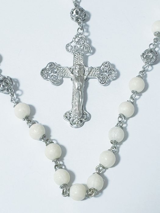 Exquisite antique rosary with silver-plated filigree metal
