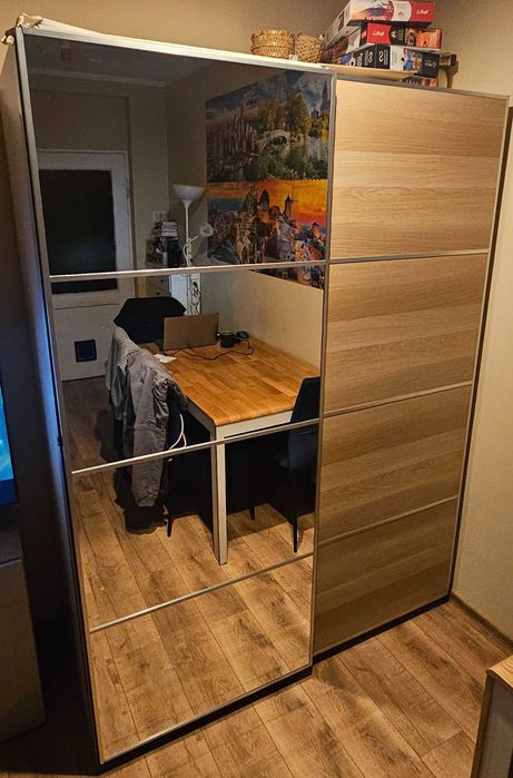 Duża szafa, drzwi przesuwne, lustro IKEA PAX, Wys200 x Szer150 x Gł58,