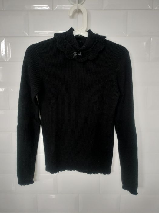 Czarny sweter golf 100% wełna XS S 34 36