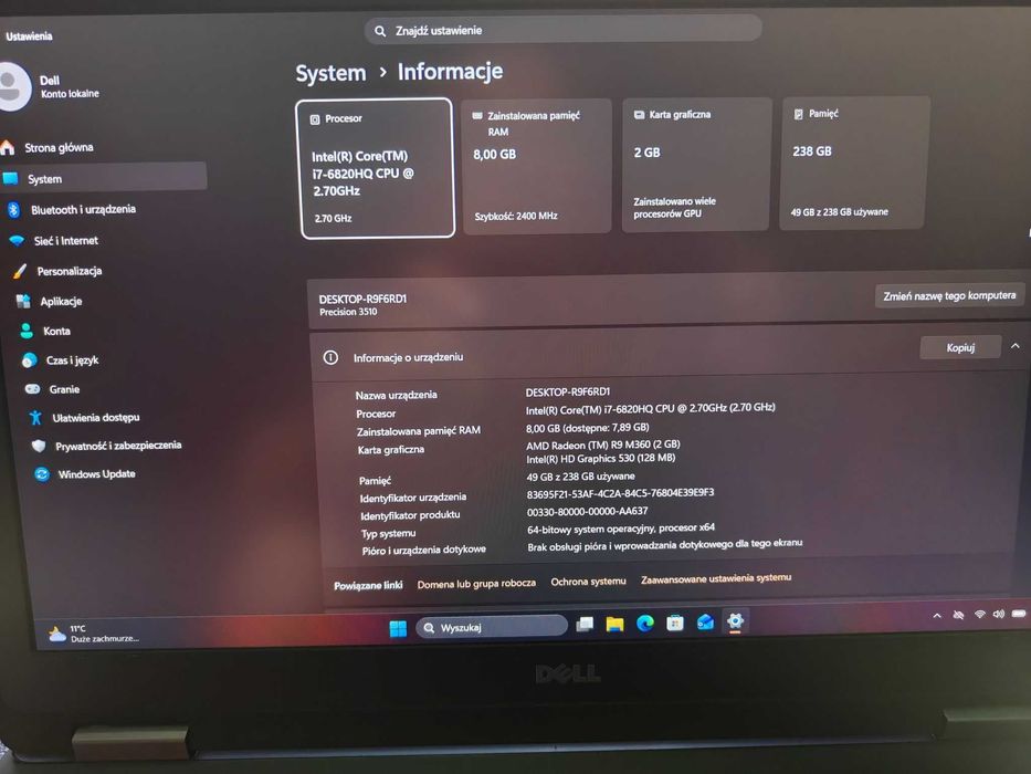 Dell Precision 3510 -i7 vPro-8/256Gb