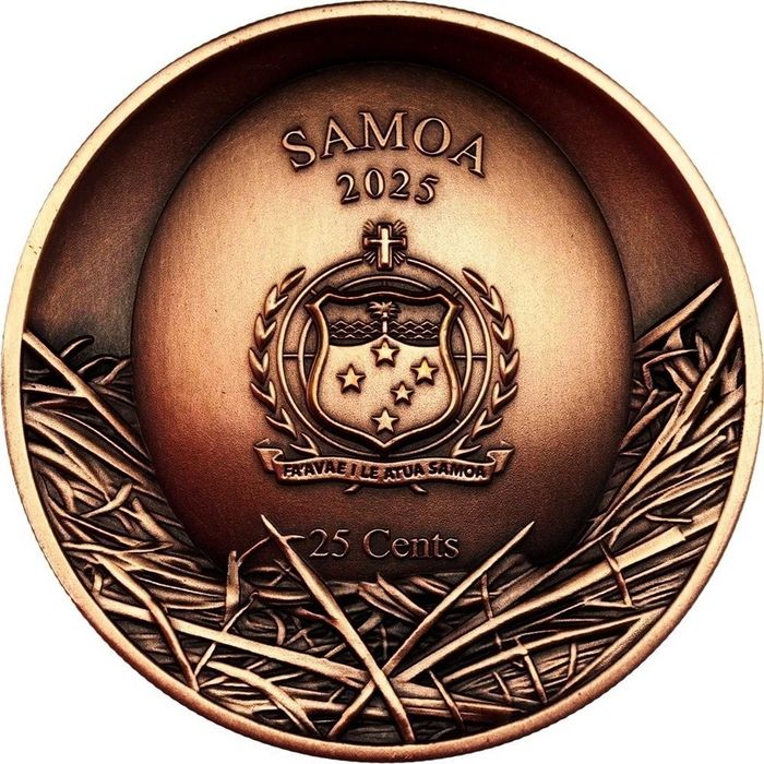 Монета Самоа 25 центів 2025 болотна (вухата) сова. Antique finish, ultra high relief