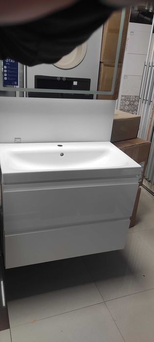 Меблі для ванної кімнати тумба підвісна Moduo з умивальником 80см біла