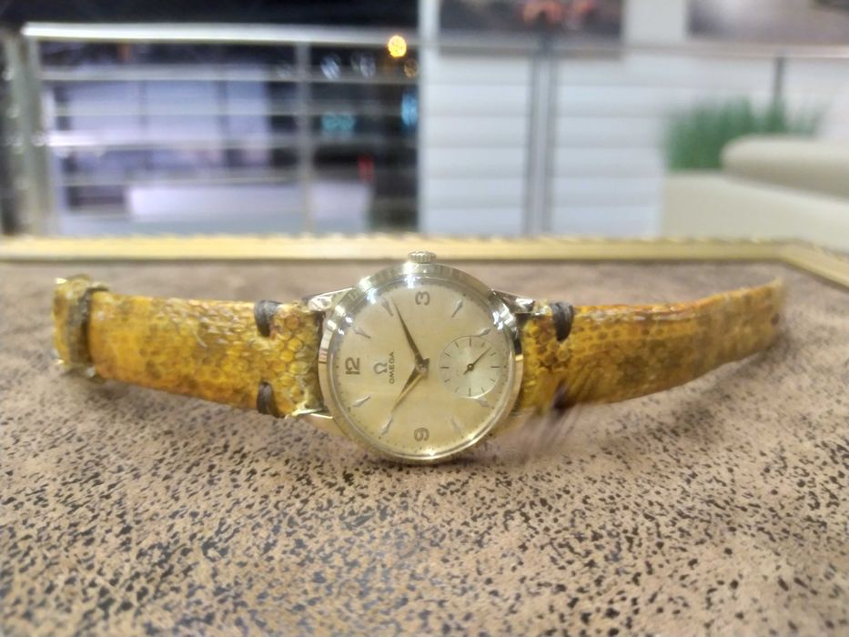 Oryginalny zegarek Omega Pasek Skóra Węża 80mic złota !! Piękna Patyna