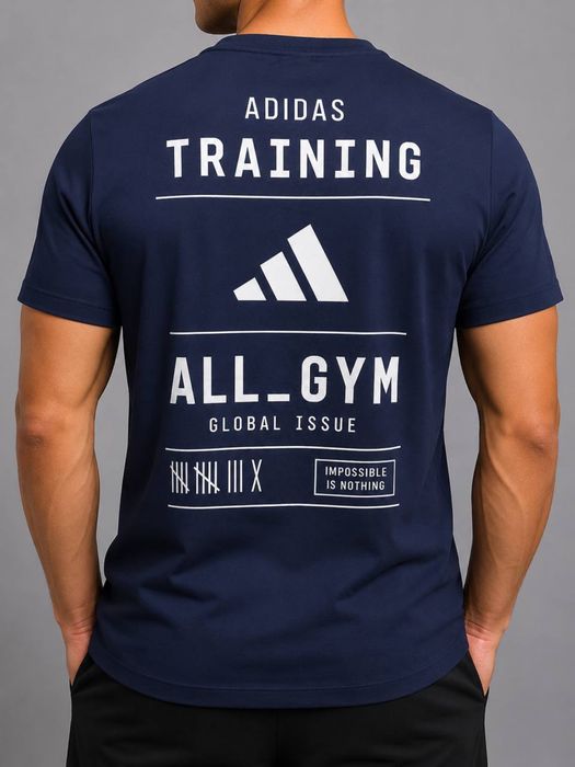 Футболка Adidas чоловіча темно-синя | 100% бавовна | Літня модель Training | S-2XL