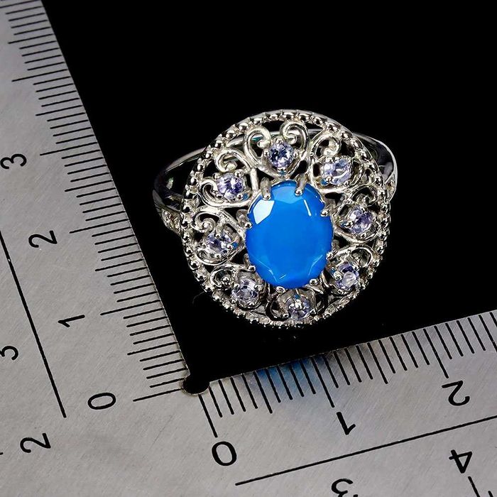 Кольцо из серебра 925 пробы с опалом и танзанитом 9x7 мм, размер 18.