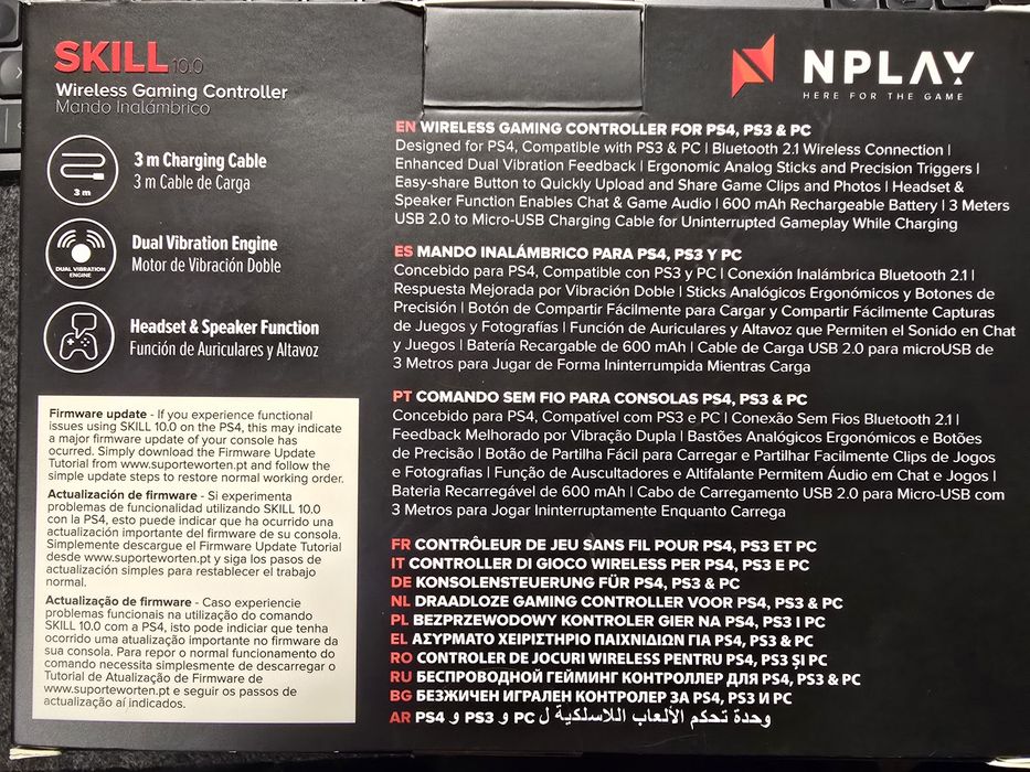 Comando Sem Fios NPLAY Skill 10.0 (PS4 / PS3 / PC) - Novo e Selado