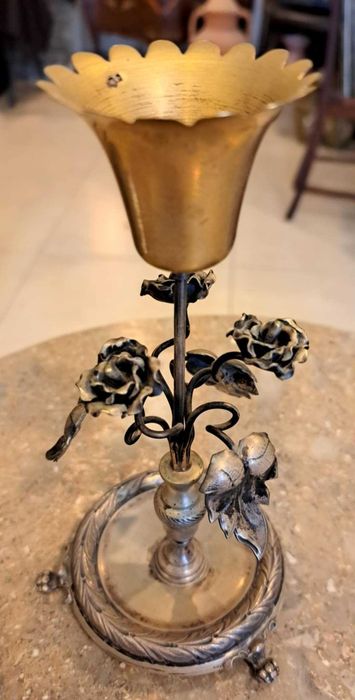 Paliteiro antigo em prata portuguesa flores