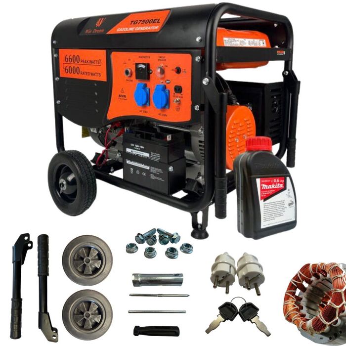 Agregat prądotwórczy 6.5 kW JEDNOFAZOWY, miedź, elektryczny start, AVR