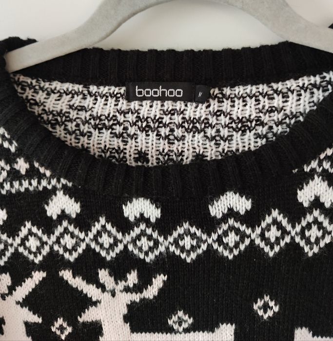 Sweter świąteczny biało czarny na święta renifer