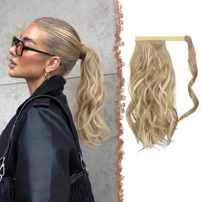 Przedłużenie kucyka treski doczepy syntetyczne 35cm blond