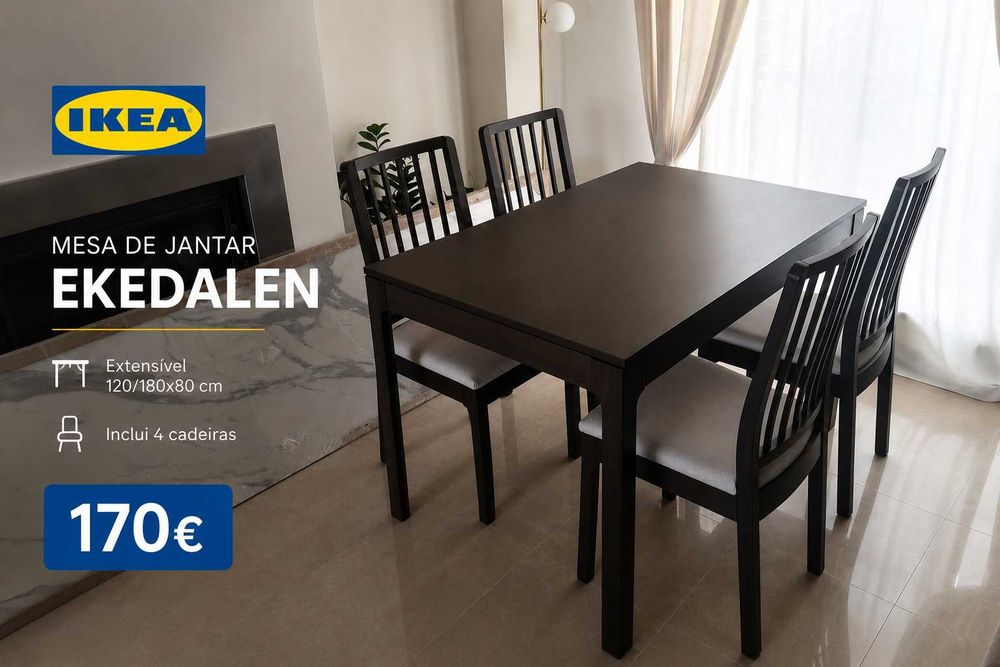 Mesa IKEA EKEDALEN Extensível + 4 Cadeiras | Excelente Estado