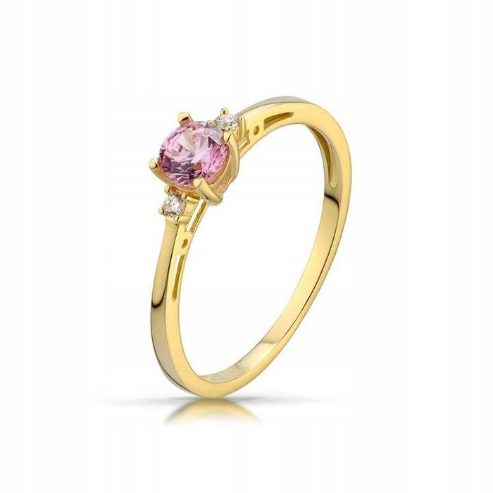 Pierścionek złoty różowa cyrkonia JK Jubiler
