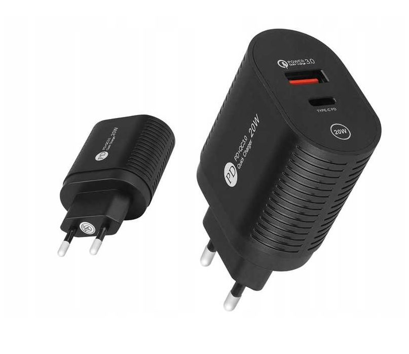 Ładowarka gniazdo USB, USB-C szybkie ładowanie 20W biała/czarna