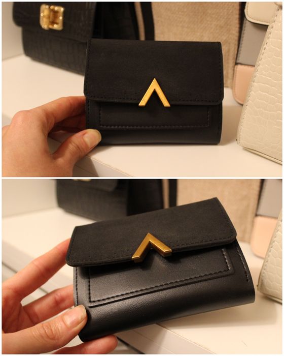 Carteiras de mulher, preta, branca, mostarda e dourada