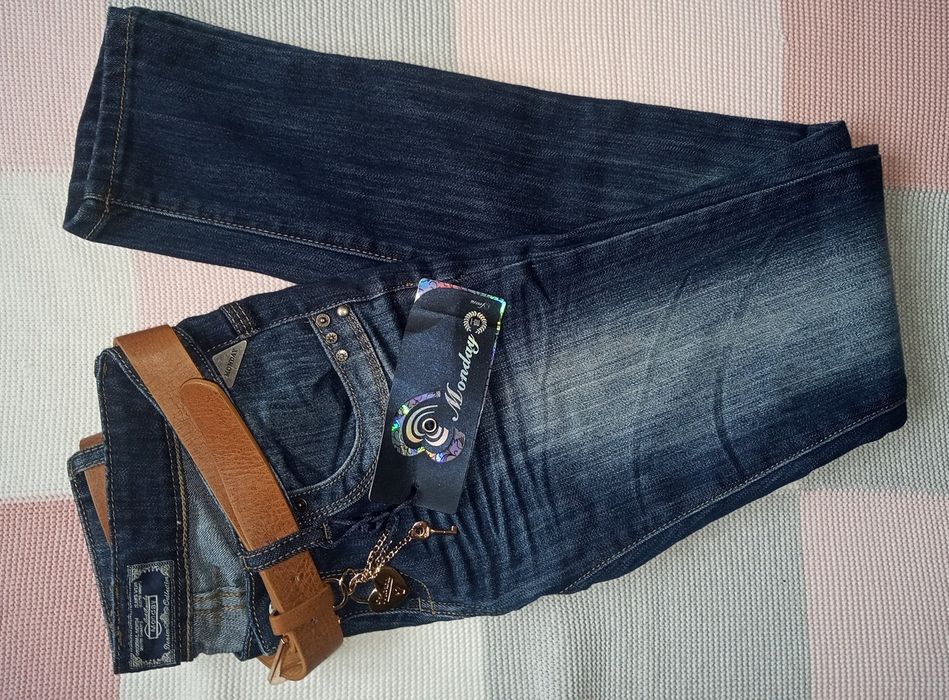 Spodnie biodrówki Mondey Denim + pasek rozm.38-36