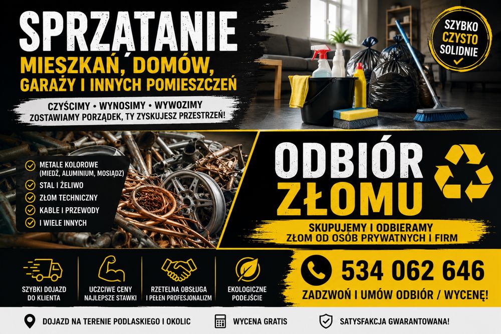 Sprzątanie mieszkań, garaży i piwnic | Odbiór złomu