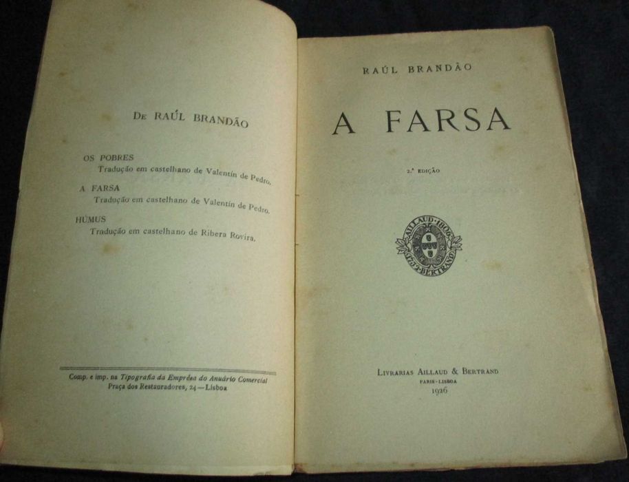 Livro A Farsa Raul Brandão Bertrand 2ª edição 1926