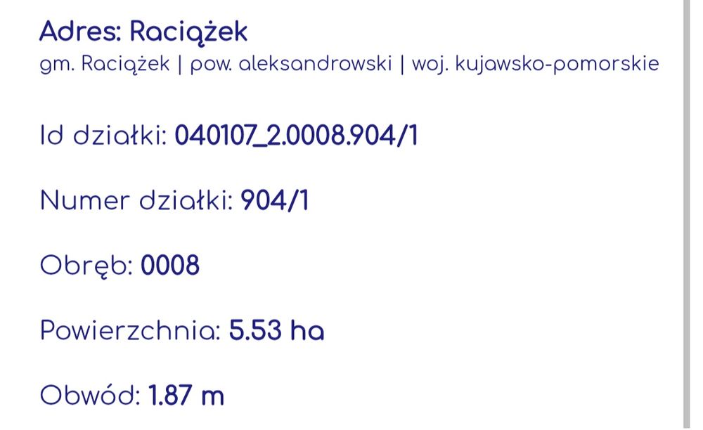 Działka rolna Raciążek 5,53ha