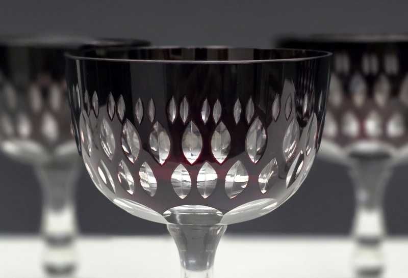 Bohemia Cristal Glass- Cztery rubinowe puchary do wina - lata 90-te
