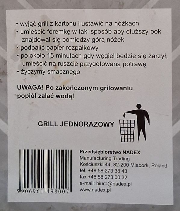 OKAZJA.Gril jednorazowy PARKING GRILL NADEX.