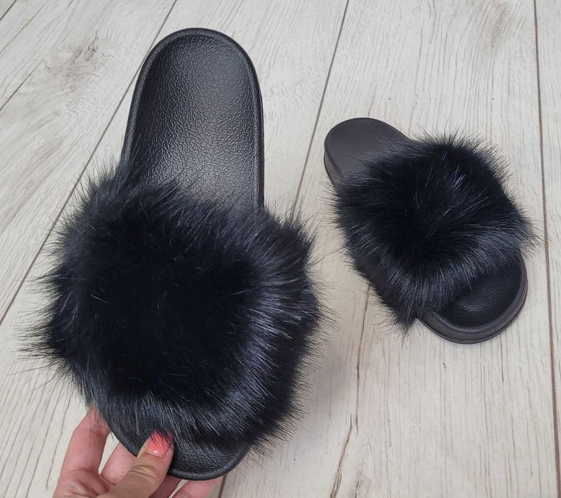 Klapki 36-41 z futerkiem papucie buty CZARNE futerkowe TU KUPUJESZ 38