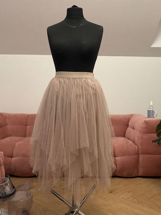 Tiulowa spódnica brudny róż M gumka w pasie, new look