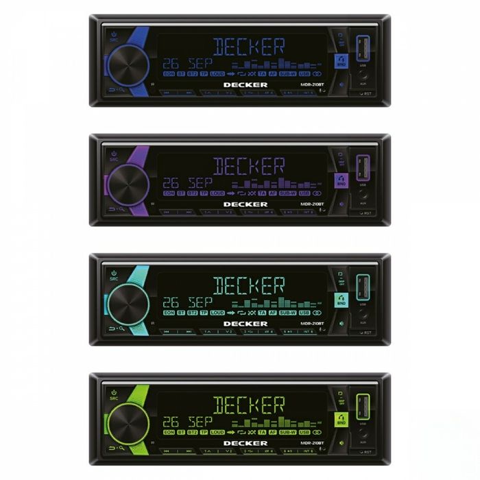4х95Вт процесорна автомагнітола Decker MDR-210BT,Bluetooth, DSP процесор, керування з телефона, змінна підсвітка,